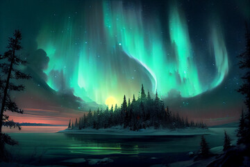 Fairy Northern Lights. AI generated