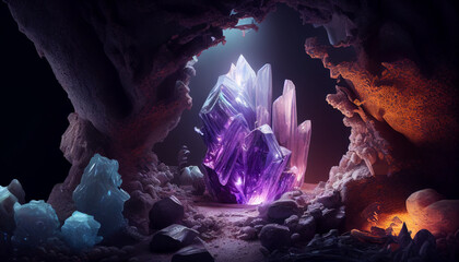 Sparkling Crystals and Natural Wonders: The Delights of an Amethyst Cave. Generative Ai