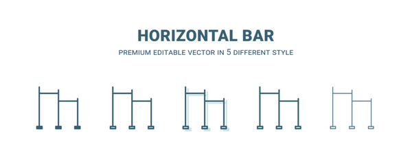 horizontal bar icon in 5 different style. Outline, filled, two color, thin horizontal bar icon isolated on white background. Editable vector can be used web and mobile
