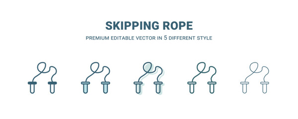 skipping rope icon in 5 different style. Outline, filled, two color, thin skipping rope icon isolated on white background. Editable vector can be used web and mobile