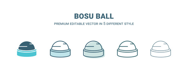 bosu ball icon in 5 different style. Outline, filled, two color, thin bosu ball icon isolated on white background. Editable vector can be used web and mobile