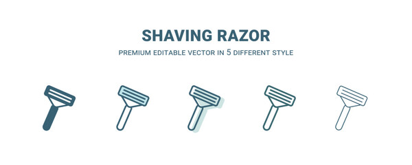 shaving razor icon in 5 different style. Outline, filled, two color, thin shaving razor icon isolated on white background. Editable vector can be used web and mobile