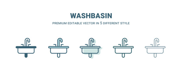 washbasin icon in 5 different style. Outline, filled, two color, thin washbasin icon isolated on white background. Editable vector can be used web and mobile
