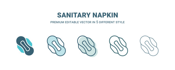 sanitary napkin icon in 5 different style. Outline, filled, two color, thin sanitary napkin icon isolated on white background. Editable vector can be used web and mobile - obrazy, fototapety, plakaty