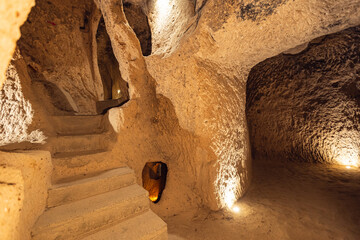 Derinkuyu underground city ancient cave in Cappadocia, Turkey, travel place of Goreme