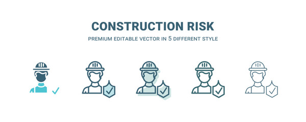 construction risk icon in 5 different style. Outline, filled, two color, thin construction risk icon isolated on white background. Editable vector can be used web and mobile