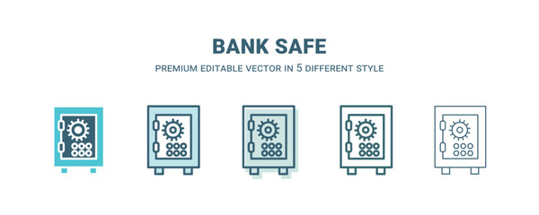bank safe icon in 5 different style. Outline, filled, two color, thin bank safe icon isolated on white background. Editable vector can be used web and mobile