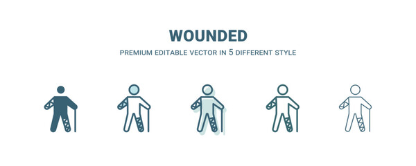 wounded icon in 5 different style. Outline, filled, two color, thin wounded icon isolated on white background. Editable vector can be used web and mobile