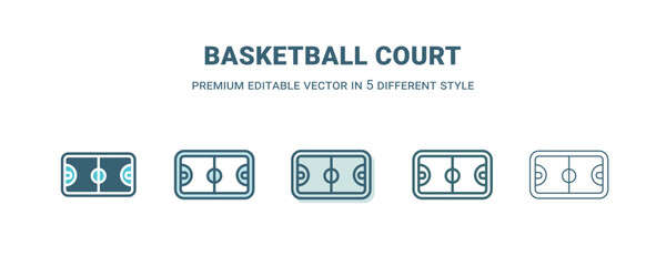 basketball court icon in 5 different style. Outline, filled, two color, thin basketball court icon isolated on white background. Editable vector can be used web and mobile © Abstract
