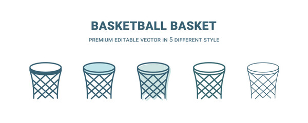 basketball basket icon in 5 different style. Outline, filled, two color, thin basketball basket icon isolated on white background. Editable vector can be used web and mobile