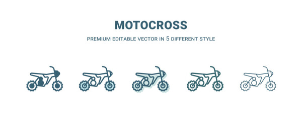 motocross icon in 5 different style. Outline, filled, two color, thin motocross icon isolated on white background. Editable vector can be used web and mobile