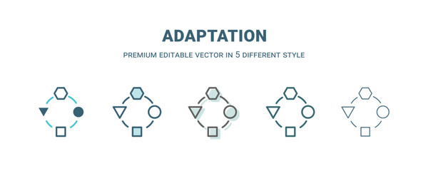 adaptation icon in 5 different style. Outline, filled, two color, thin adaptation icon isolated on white background. Editable vector can be used web and mobile