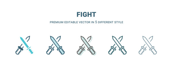 fight icon in 5 different style. Outline, filled, two color, thin fight icon isolated on white background. Editable vector can be used web and mobile