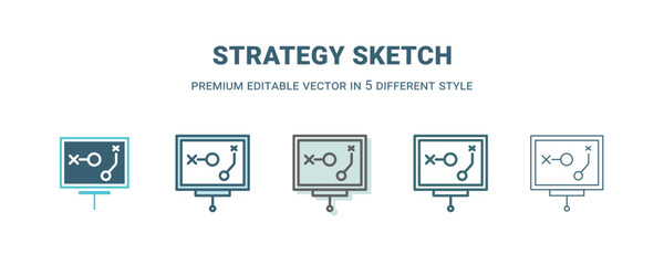 strategy sketch icon in 5 different style. Outline, filled, two color, thin strategy sketch icon isolated on white background. Editable vector can be used web and mobile