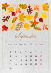 september,Simple european 2024 year vector calendar