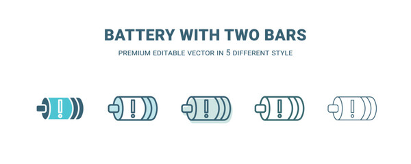 battery with two bars icon in 5 different style. Outline, filled, two color, thin battery with two bars icon isolated on white background. Editable vector can be used web and mobile