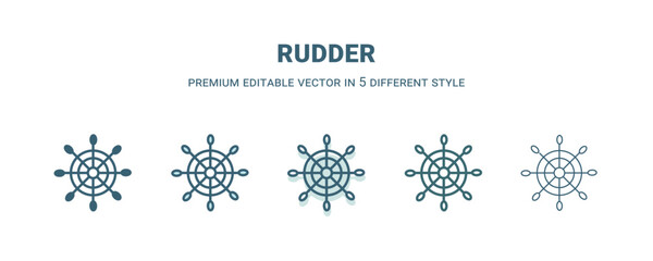 rudder icon in 5 different style. Outline, filled, two color, thin rudder icon isolated on white background. Editable vector can be used web and mobile