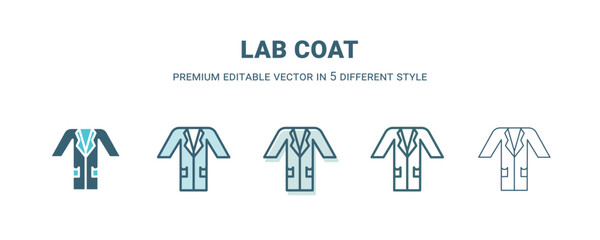 lab coat icon in 5 different style. Outline, filled, two color, thin lab coat icon isolated on white background. Editable vector can be used web and mobile