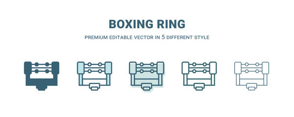 boxing ring icon in 5 different style. Outline, filled, two color, thin boxing ring icon isolated on white background. Editable vector can be used web and mobile