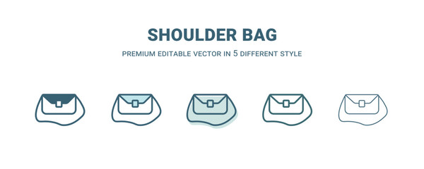 shoulder bag icon in 5 different style. Outline, filled, two color, thin shoulder bag icon isolated on white background. Editable vector can be used web and mobile