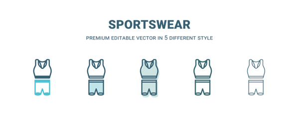 sportswear icon in 5 different style. Outline, filled, two color, thin sportswear icon isolated on white background. Editable vector can be used web and mobile