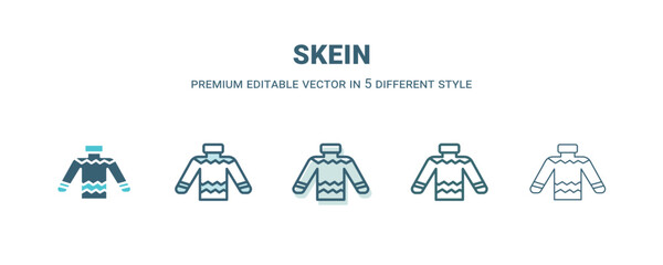 skein icon in 5 different style. Outline, filled, two color, thin skein icon isolated on white background. Editable vector can be used web and mobile