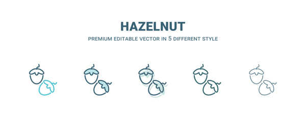 hazelnut icon in 5 different style. Outline, filled, two color, thin hazelnut icon isolated on white background. Editable vector can be used web and mobile
