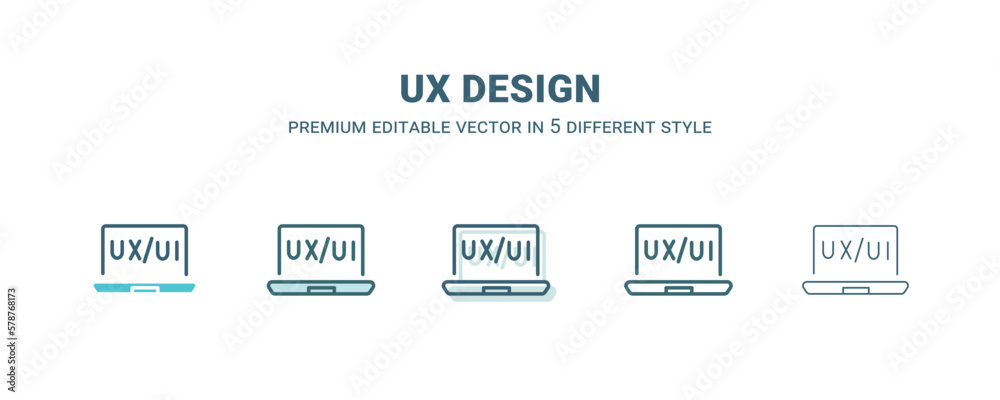 Wall mural ux design icon in 5 different style. outline, filled, two color, thin ux design icon isolated on whi