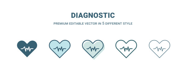 diagnostic icon in 5 different style. Outline, filled, two color, thin diagnostic icon isolated on white background. Editable vector can be used web and mobile