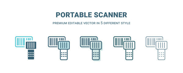 portable scanner icon in 5 different style. Outline, filled, two color, thin portable scanner icon isolated on white background. Editable vector can be used web and mobile