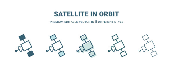 satellite in orbit icon in 5 different style. Outline, filled, two color, thin satellite in orbit icon isolated on white background. Editable vector can be used web and mobile