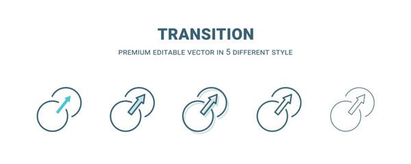 transition icon in 5 different style. Outline, filled, two color, thin transition icon isolated on white background. Editable vector can be used web and mobile