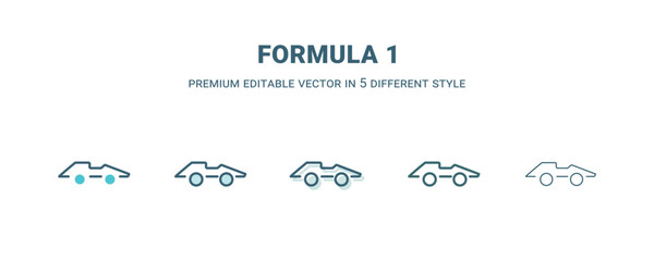 Fototapeta na wymiar formula 1 icon in 5 different style. Outline, filled, two color, thin formula 1 icon isolated on white background. Editable vector can be used web and mobile