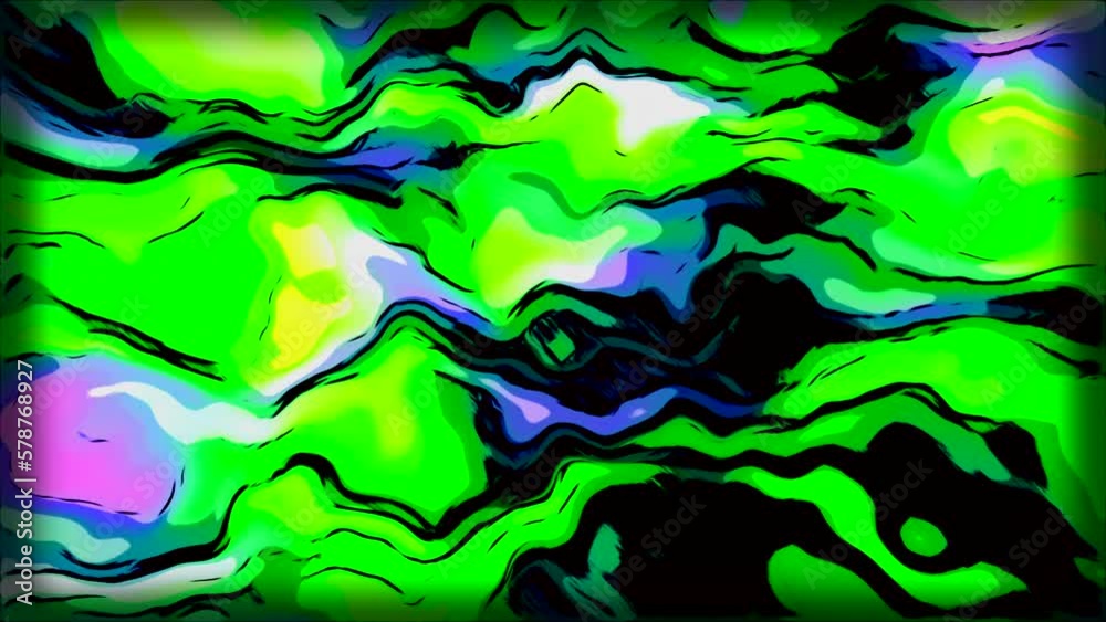 Poster colorful spots move in fluid pattern with lines. motion. animation of background pattern of colorful