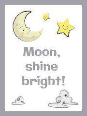 Moon shine bright Hand drawn Kids Room Decoration Wall Art Kids Quotation Quote