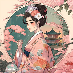 girl in kimono created with Generative AI Technology	