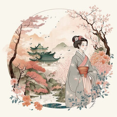 girl in kimono created with Generative AI Technology	