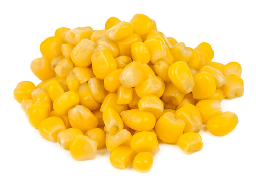 Delicious corn grains on white background