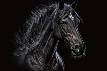 Fototapeta na wymiar Illustration of a horse against a black background. Generative AI