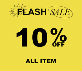10% Flash sale Special Offer vector art illustration on yellow background. Eps 10