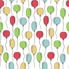 Seamless template with birthday balloons. Multicolored balloons in doodle style. Vector image.