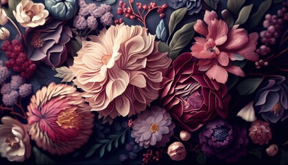 Multicolor Floral Watercolor Wallpaper Background with Abstract Canvas Texture. Generative AI.