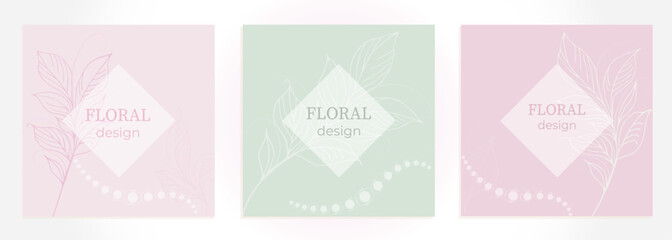 Elegant frame, background, floral wreath, circular monogram with hand drawn wild herbs and flowers