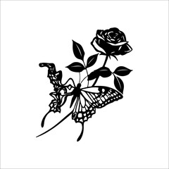 Obraz premium vector illustration of roses and butterflies