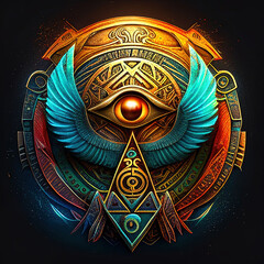 Stylized Colorful Ankh Eye Wings Symbols Inspired by Ancient Egypt - Atenvalley.com