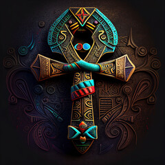 Abstract Colorful Ankh Cross Symbol Inspired by Ancient Egypt - Atenvalley.com