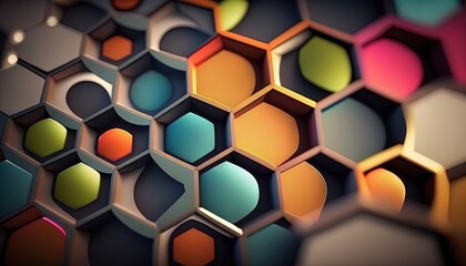  a colorful hexagonal background with a lot of hexagons.  generative ai