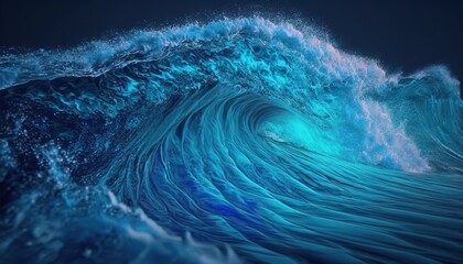 Fototapeta na wymiar a large blue wave in the ocean with a black background. generative ai