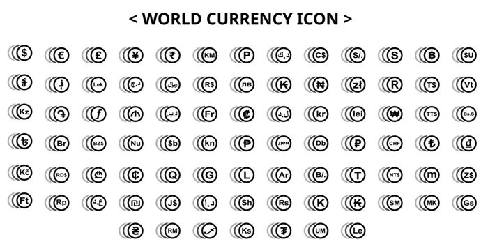 set of icons for currency symbol all countries in the world. set of icons for design