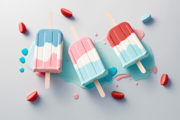red, white, and blue dessert popsicles made by generative ai
